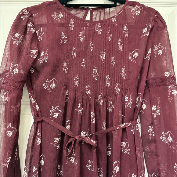 Abercrombie & Fitch Floral Burgundy Lined Dress Size XS - Picture 2 of 14